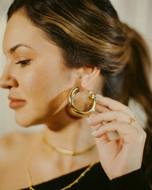 Baguette Crystal Hoops worn
